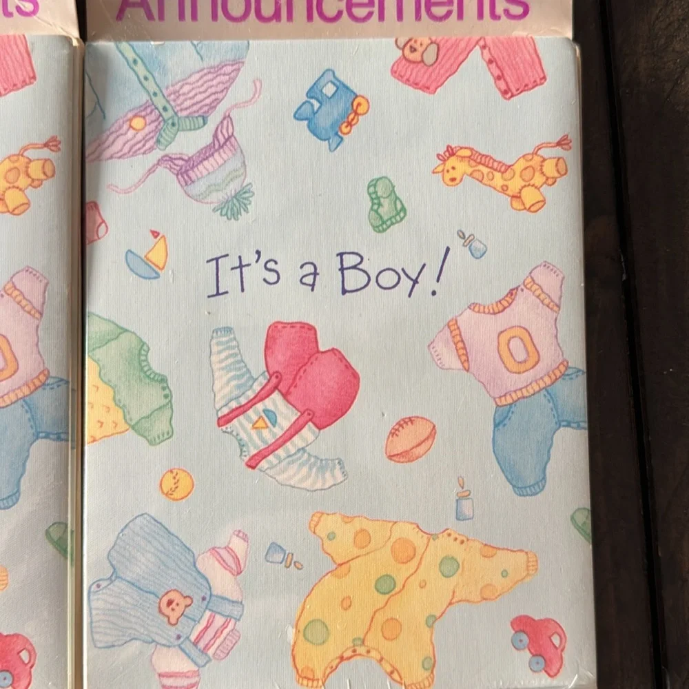 2 packages of vintage 1980s baby boy birth announcement.